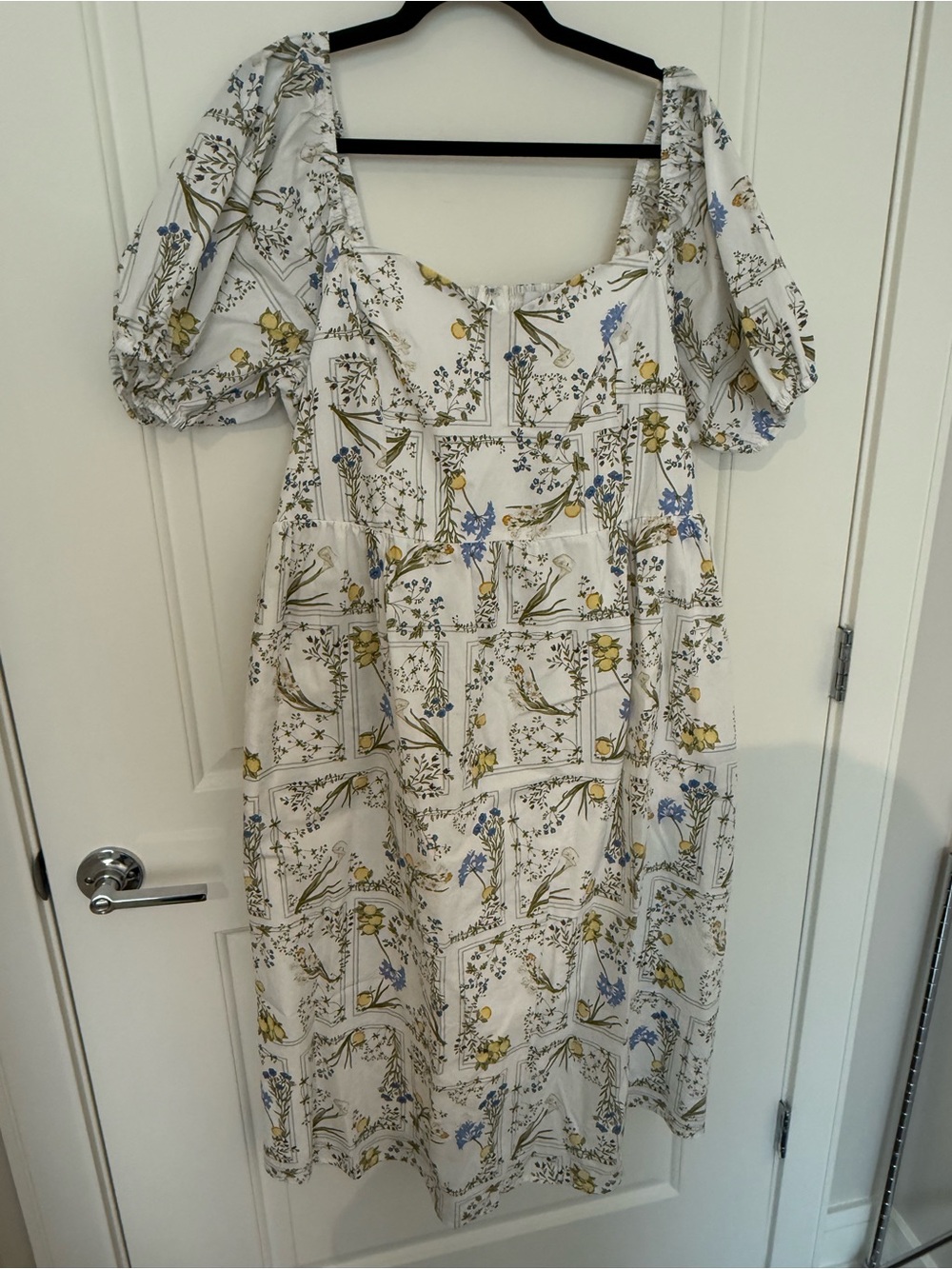 Impressions White Midi Dress with Blue & Yellow Floral Print